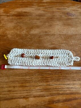 Handmade Cream Crochet Bracelet with Brown Beads